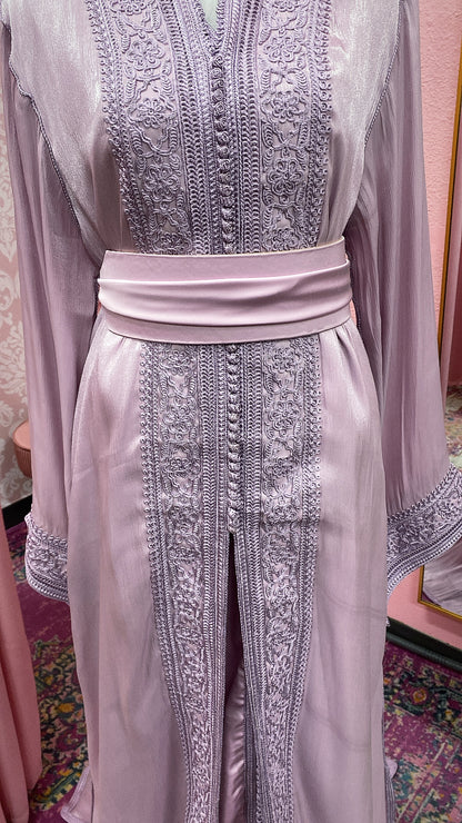 Moroccan Traditional Satin Chiffon 2 Piece Caftan