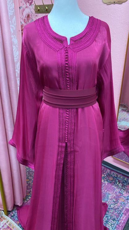 Moroccan Traditional Satin Chiffon 2 Piece Caftan