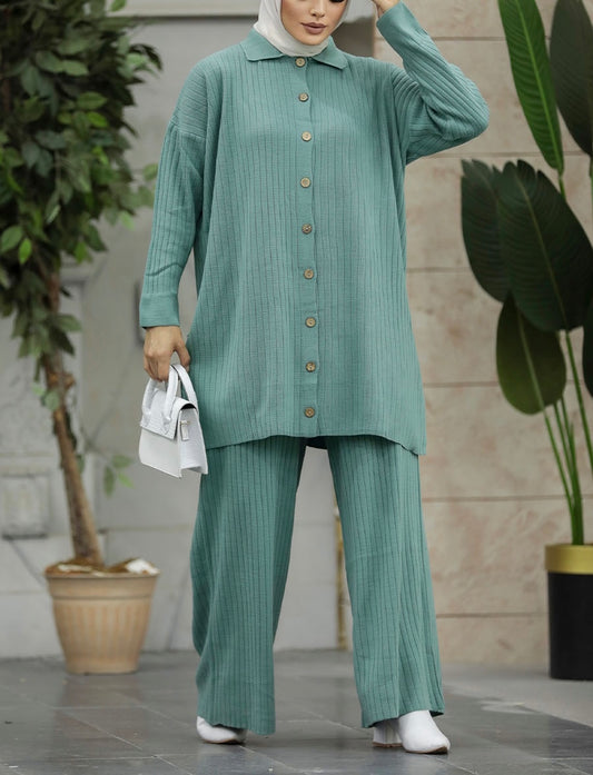 Knit Turkish Style Button Down Co-Ord Set
