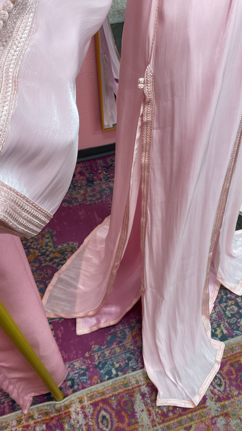 Moroccan Traditional Satin Chiffon 2 Piece Caftan