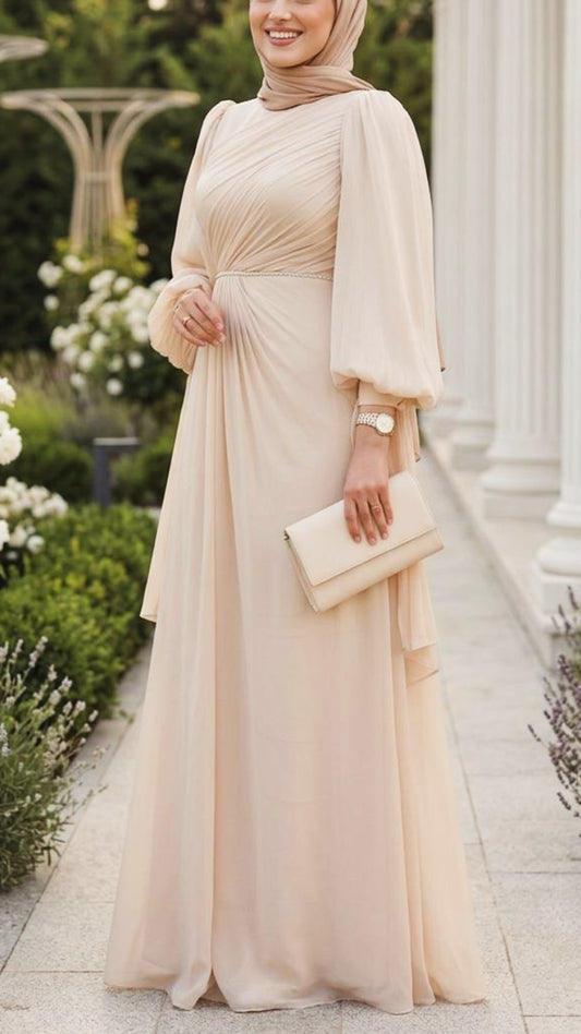 Elegant Bow Rhinestone Sleeved Gown