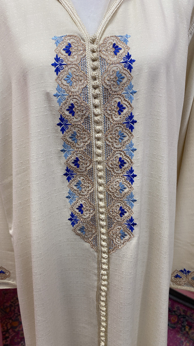 Traditional Moroccan Linen Embroidered Djellaba