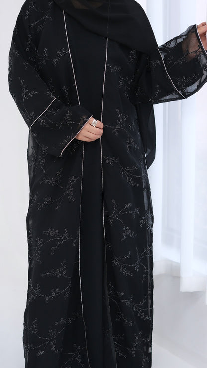 Dubai Style Embellished 2 Piece Abaya Black