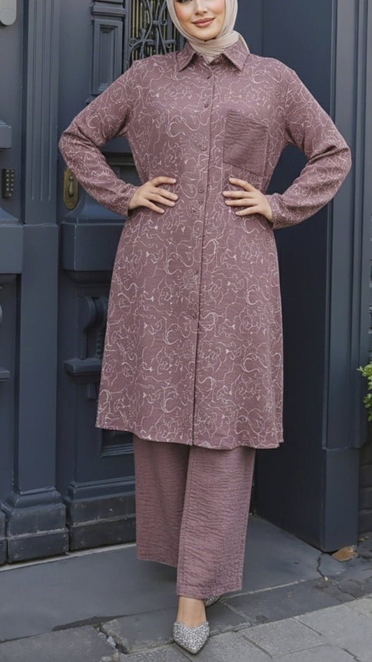 Turkish Long Tunic Button Down Pant Suit