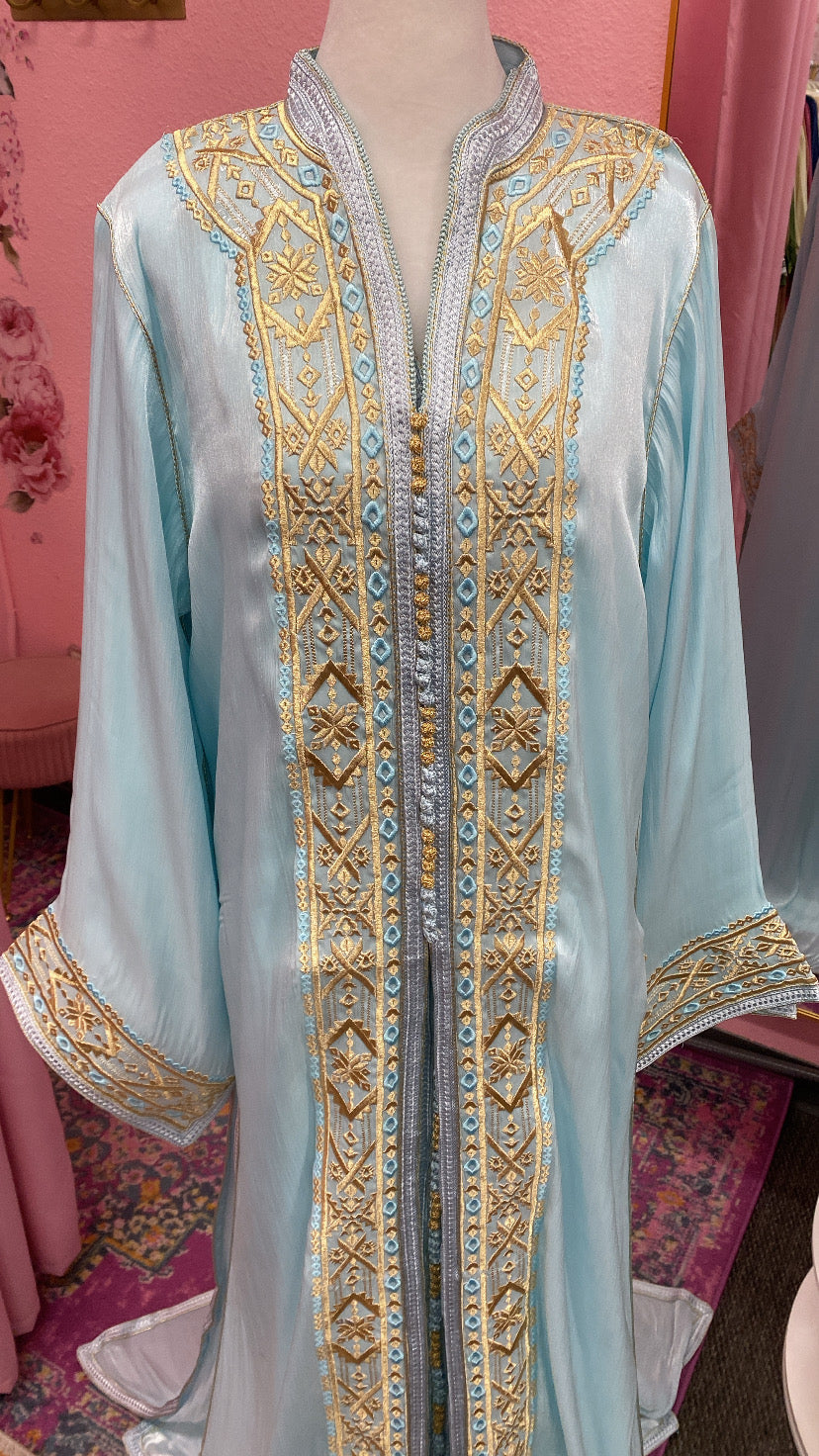 Moroccan Traditional Embroidered Satin Chiffon 2 Piece Caftan