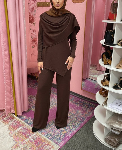 Cowl Neck Top Pant Suit Set