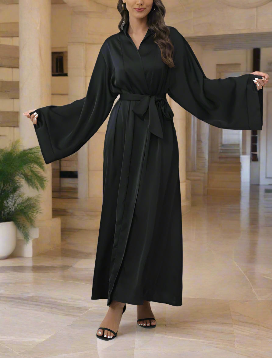 Elegant Satin Open Abaya with Pockets(Multi Colors)