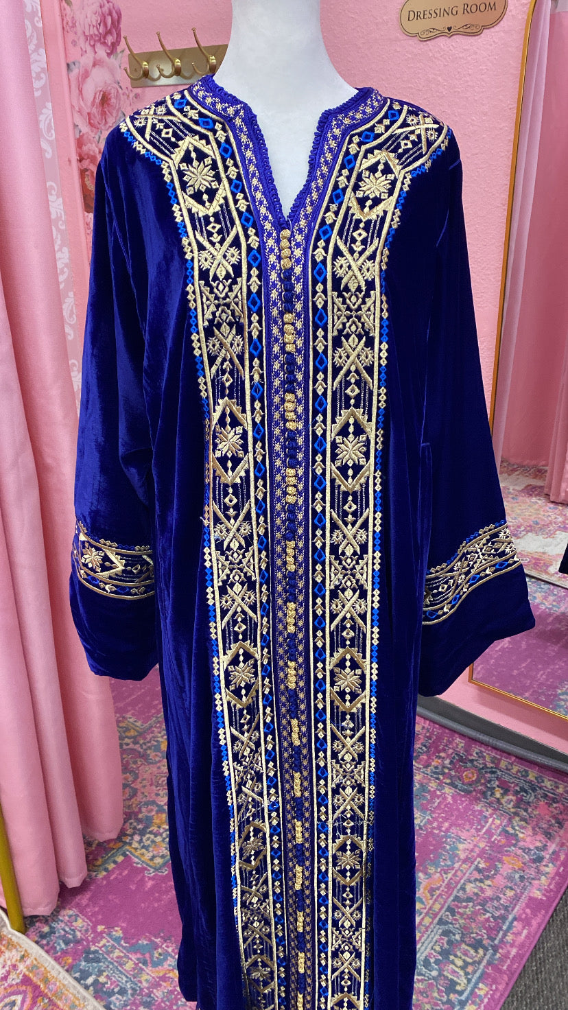 Moroccan Traditional Velvet Caftan Royal Blue