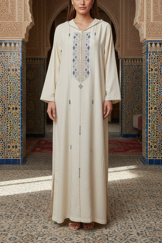Traditional Moroccan Linen Embroidered Djellaba