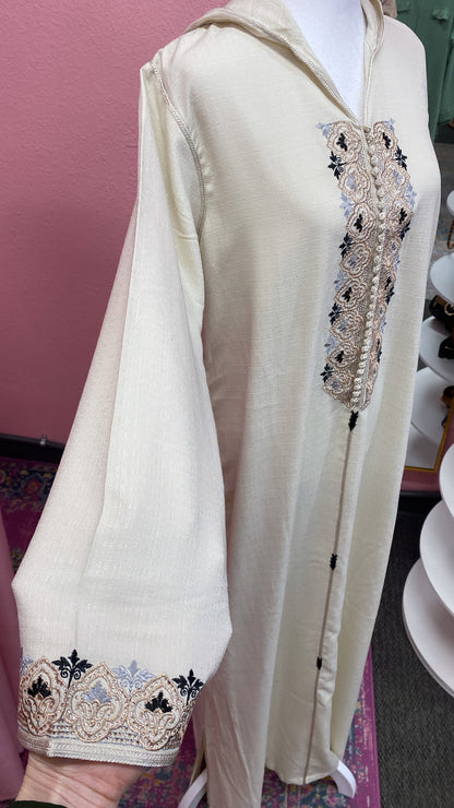 Traditional Moroccan Linen Embroidered Djellaba