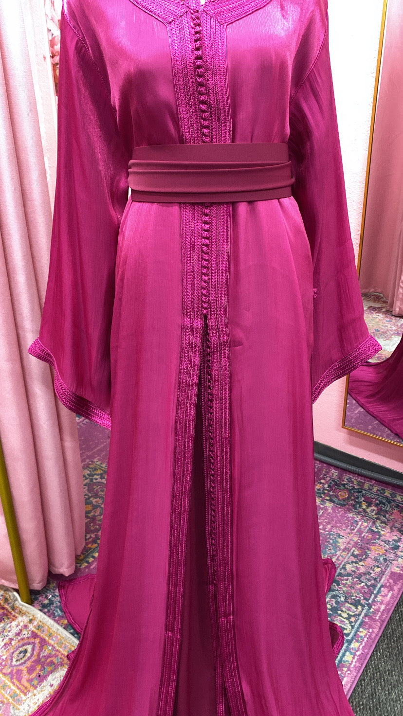 Moroccan Traditional Satin Chiffon 2 Piece Caftan