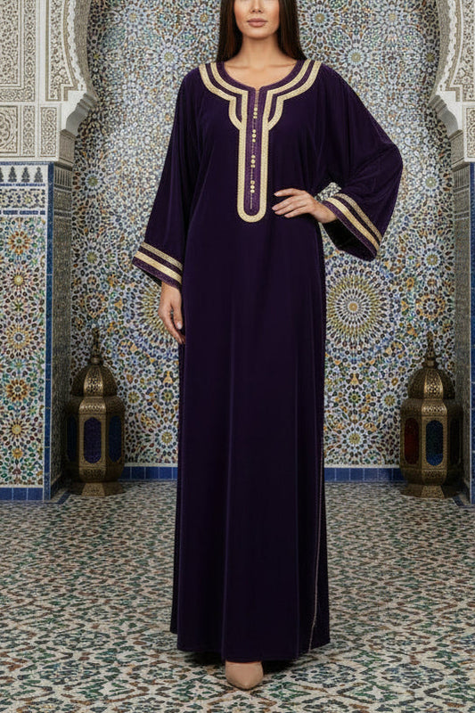 Moroccan Velvet Caftan Purple