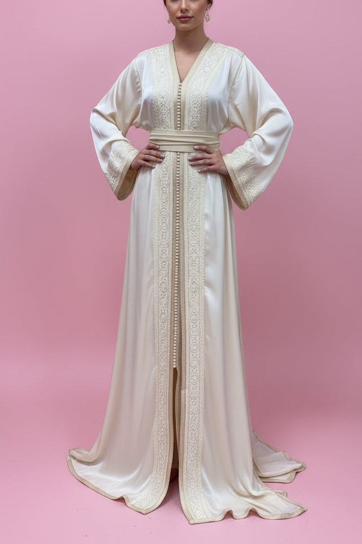 Moroccan Traditional Satin Chiffon 2 Piece Caftan