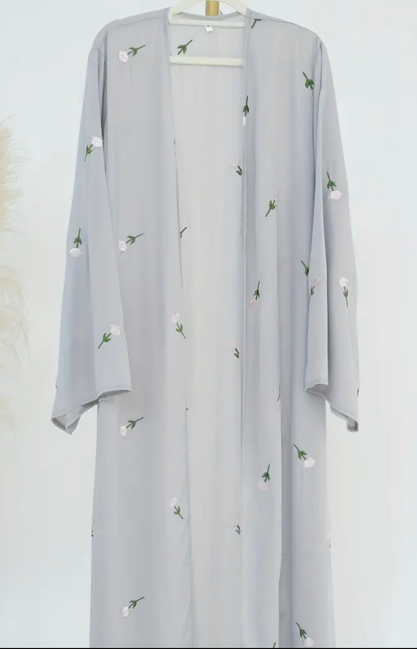 Floral Embroidered Open Abaya