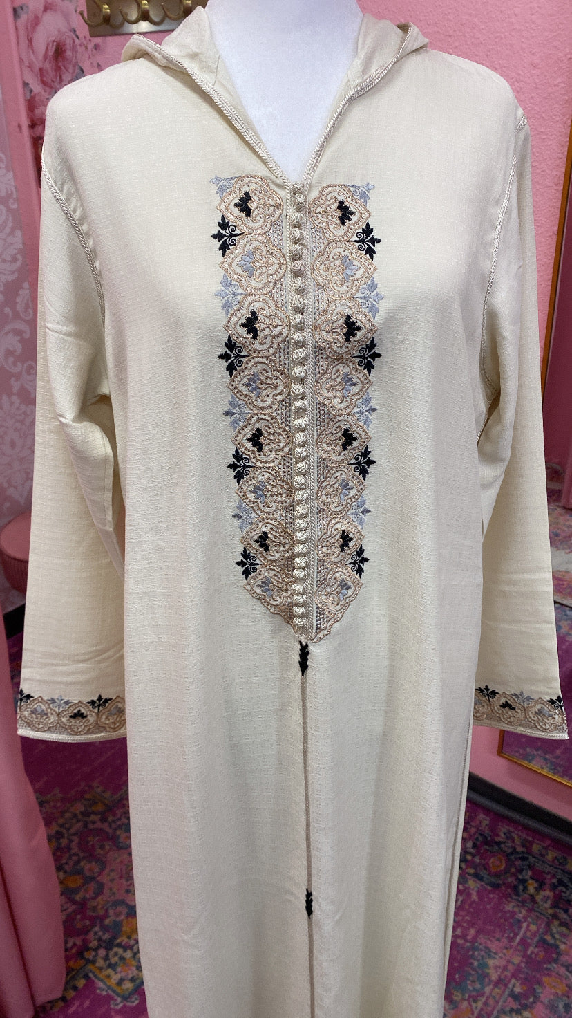 Traditional Moroccan Linen Embroidered Djellaba