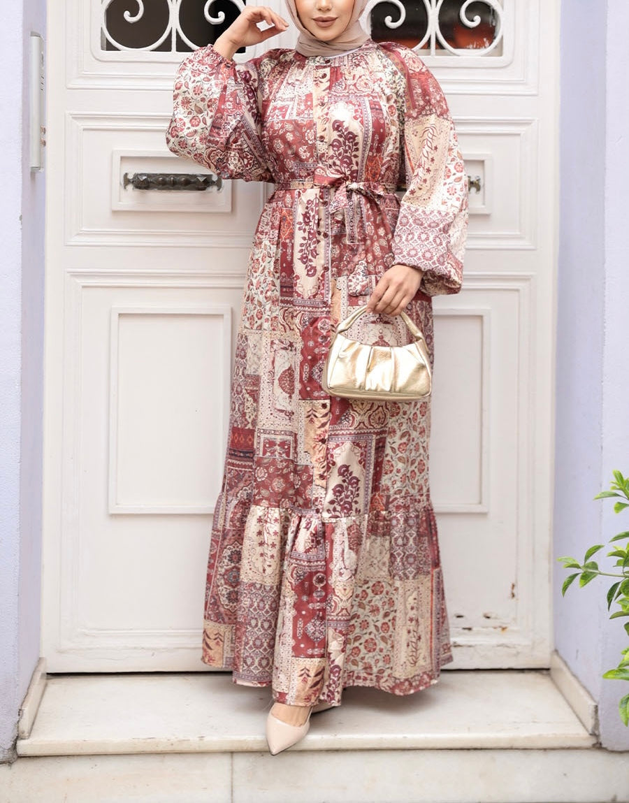 Satin Turkish Quilted Pattern Dress