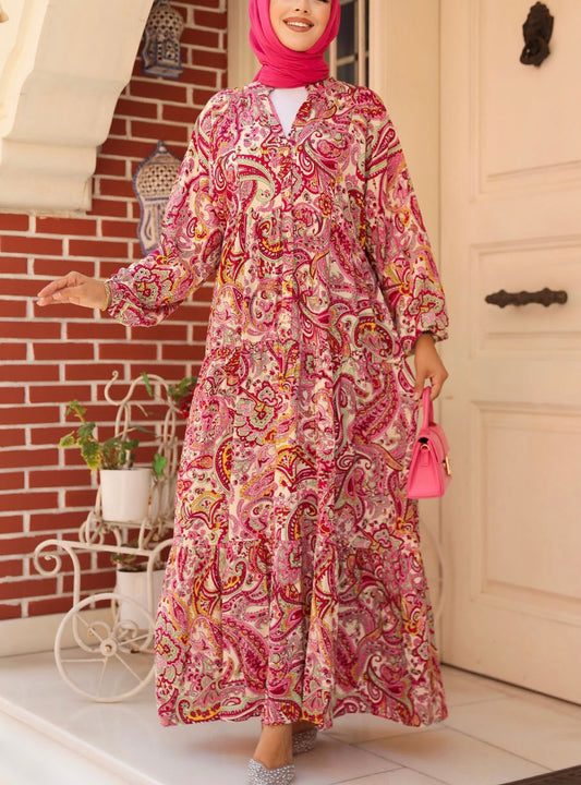 Turkish Summer Pink Paisley Dress