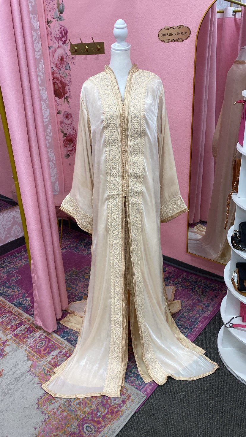 Moroccan Traditional Satin Chiffon 2 Piece Caftan