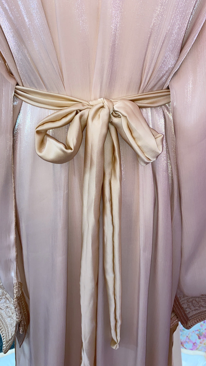 Moroccan Traditional Satin Chiffon 2 Piece Caftan