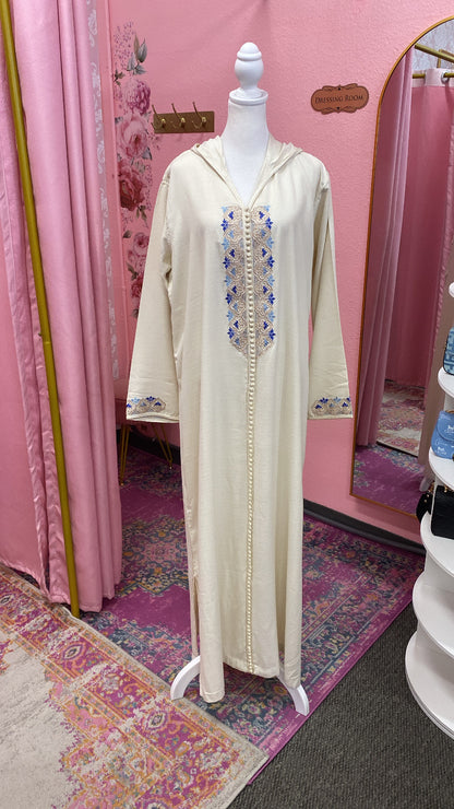 Traditional Moroccan Linen Embroidered Djellaba