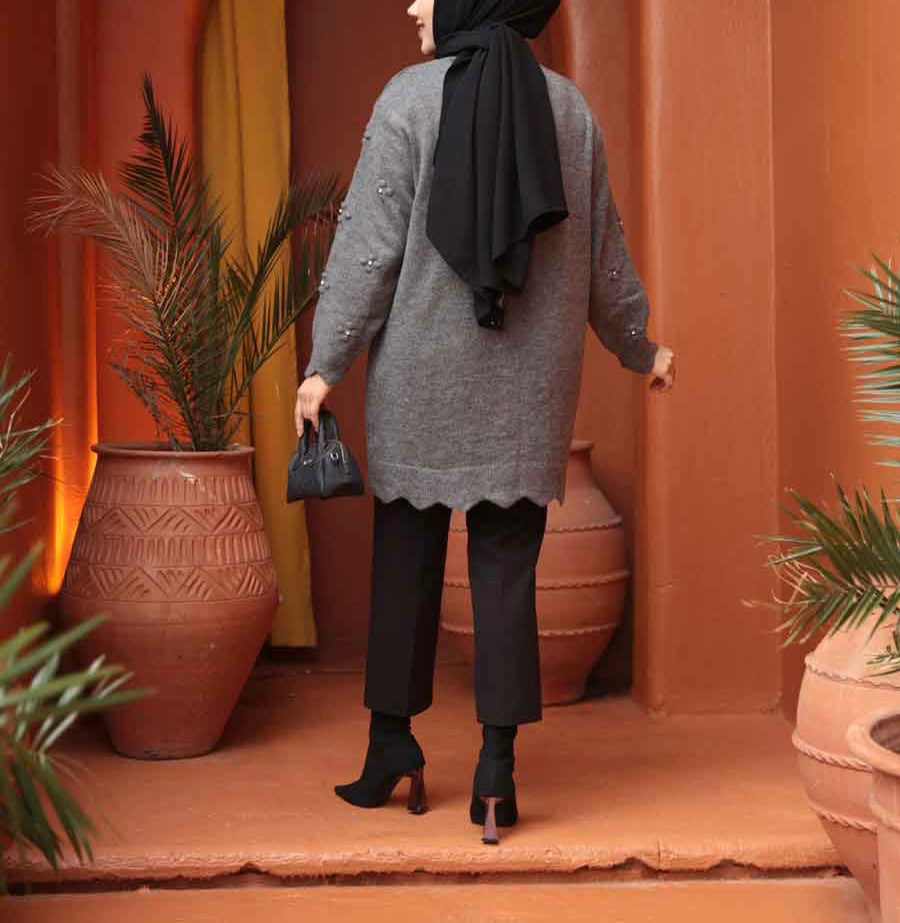 Turkish Style Knit Floral Embellished Sweater