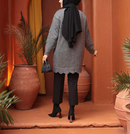 Turkish Style Knit Floral Embellished Sweater