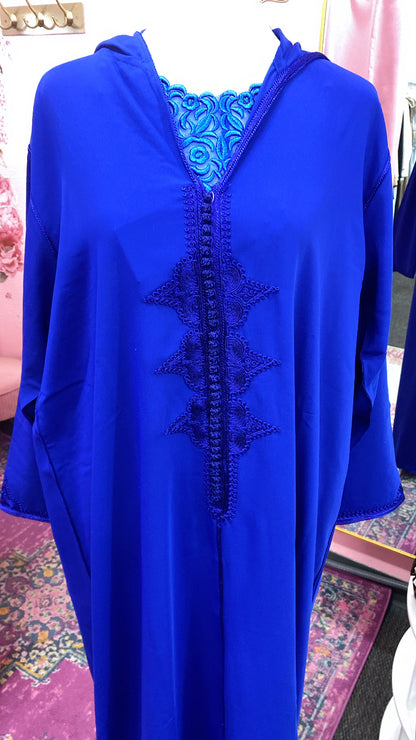 Traditional Moroccan Satin 2 Piece Djellaba Floral Embroidery
