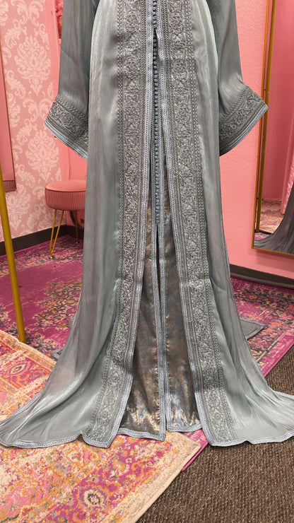 Moroccan Traditional Satin Chiffon 2 Piece Caftan