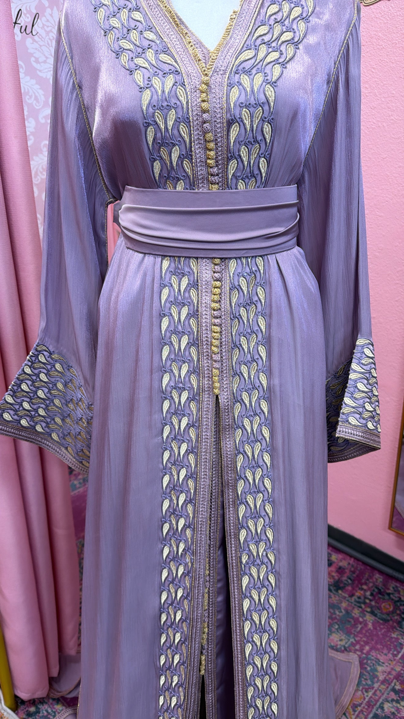Moroccan Traditional Satin Chiffon 2 Piece Caftan
