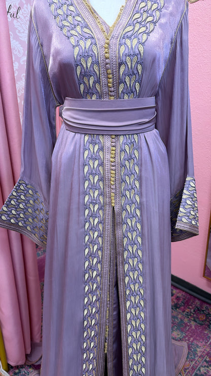 Moroccan Traditional Satin Chiffon 2 Piece Caftan