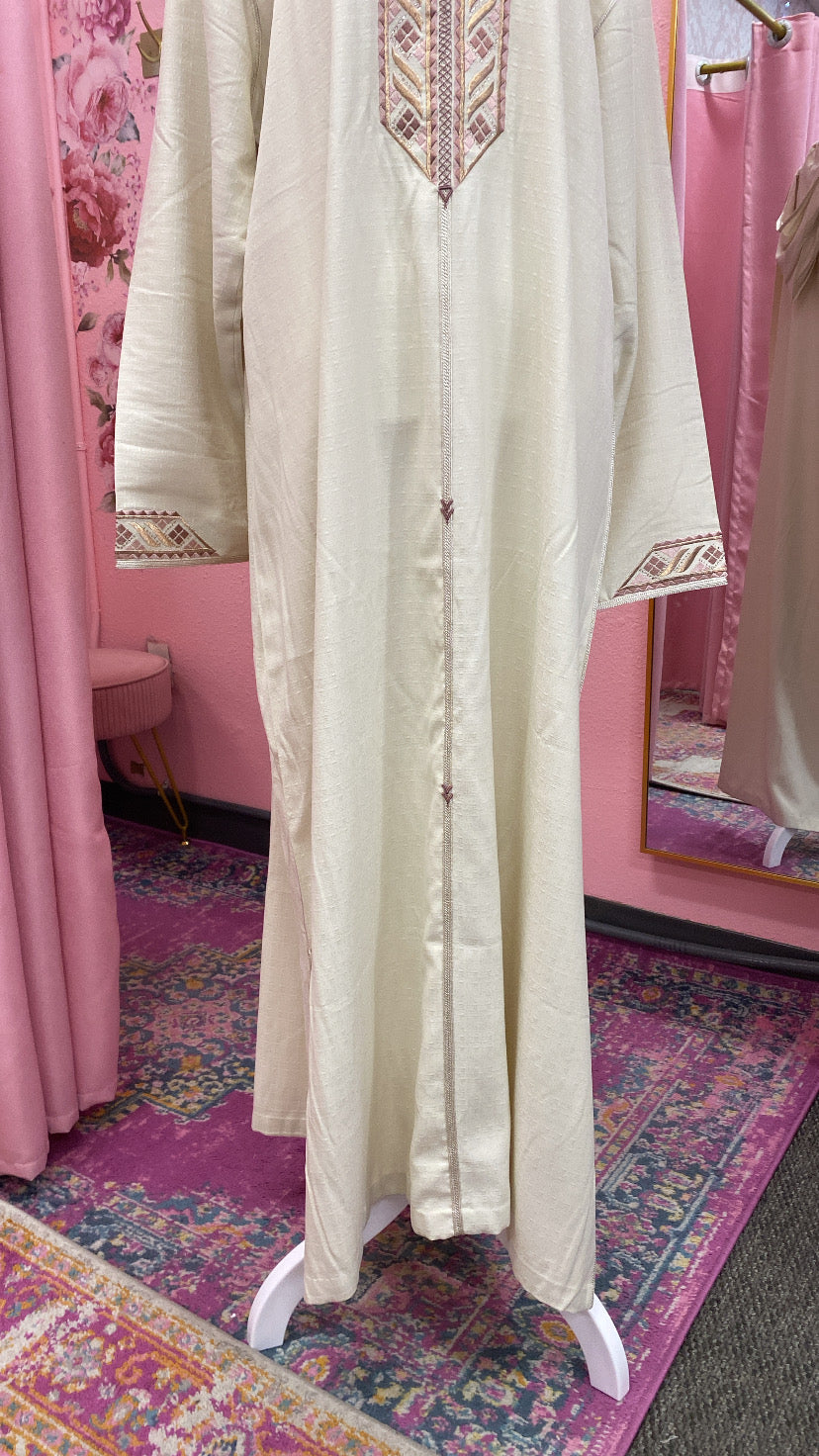 Traditional Moroccan Linen Embroidered Djellaba