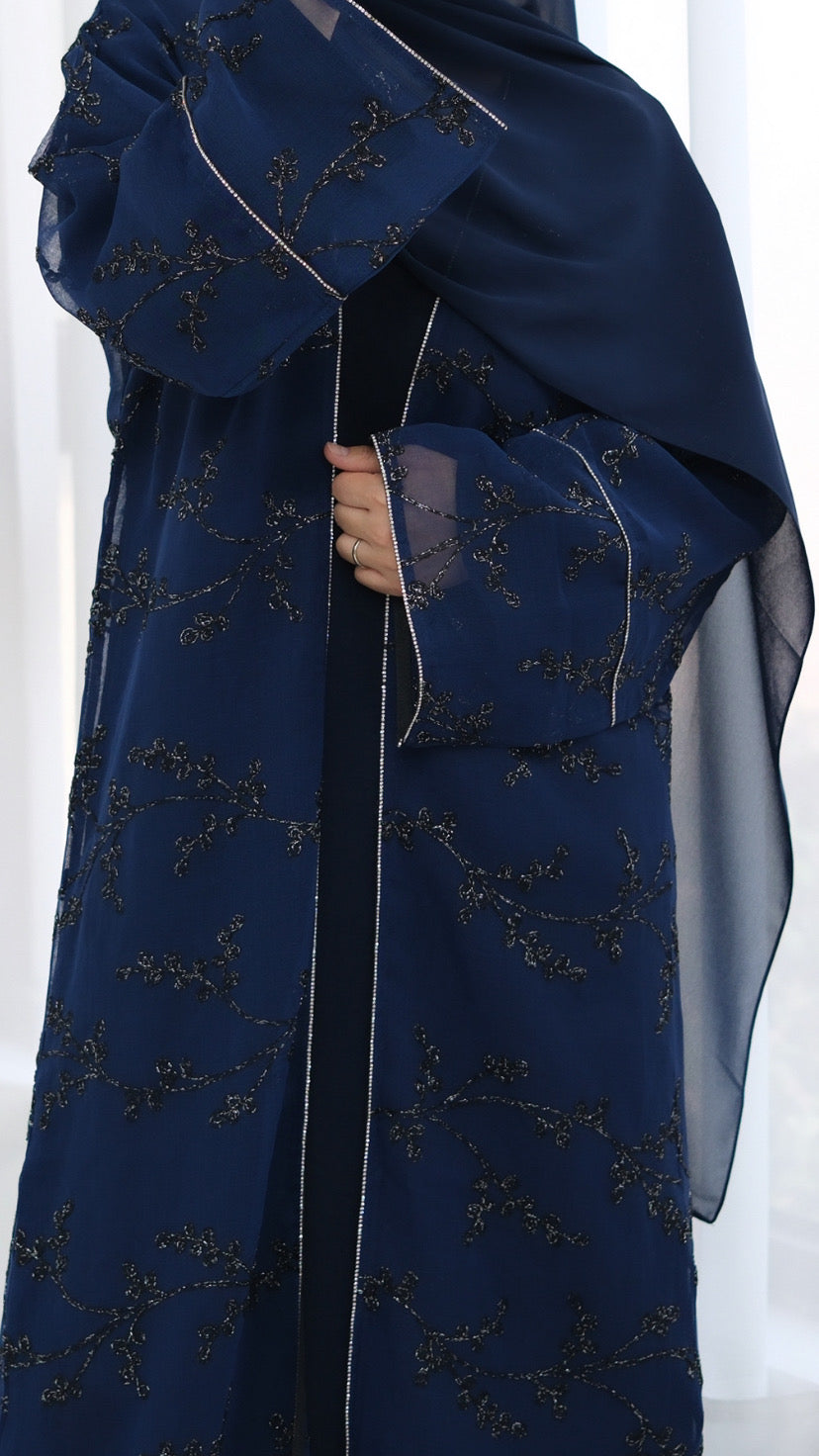Dubai Style Embellished 2 Piece Abaya Navy