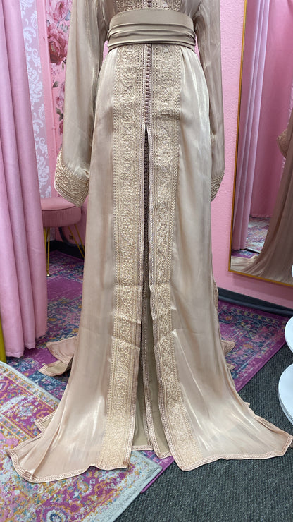 Moroccan Traditional Satin Chiffon 2 Piece Caftan
