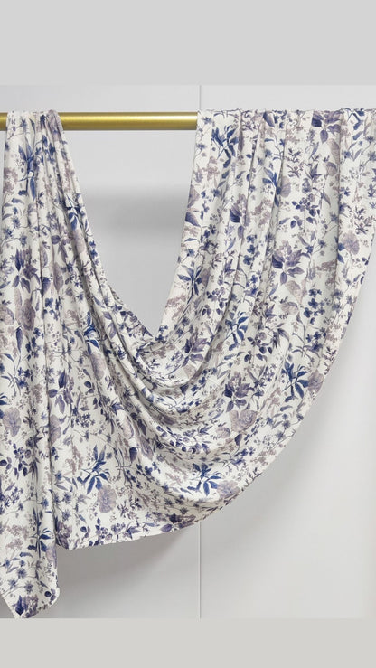 Ivory Blue Floral Bloom Jersey Cotton Print Hijab