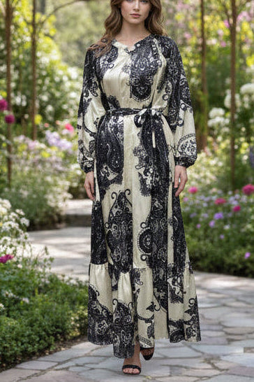 Satin Black Turkish Damask Dress