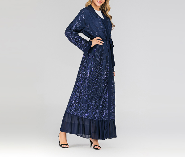 Open Abayas Embroidery Leaf Pattern(Multi Colors)