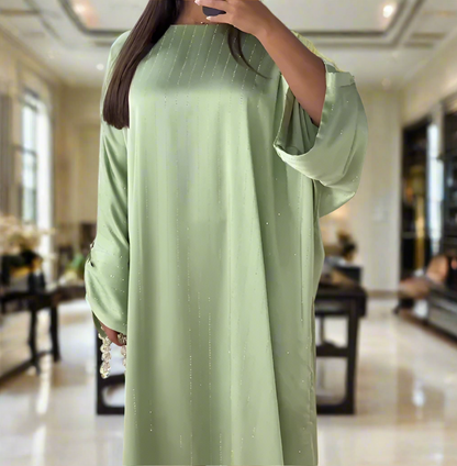Stunning Dubai Satin Diamond Striped Princess Abaya Dresses(Multi Colors)