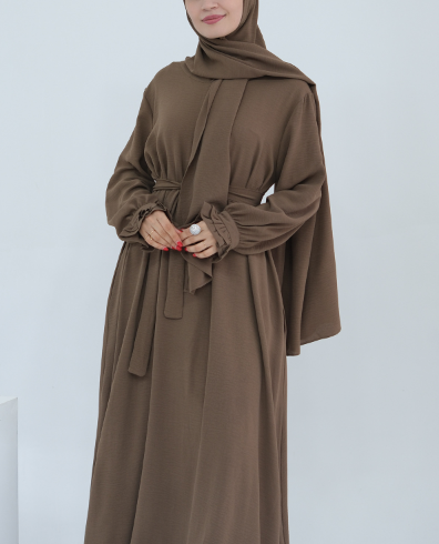 Turkish Style Crepe Abaya Dress with Hijab Attached(Multi Colors)