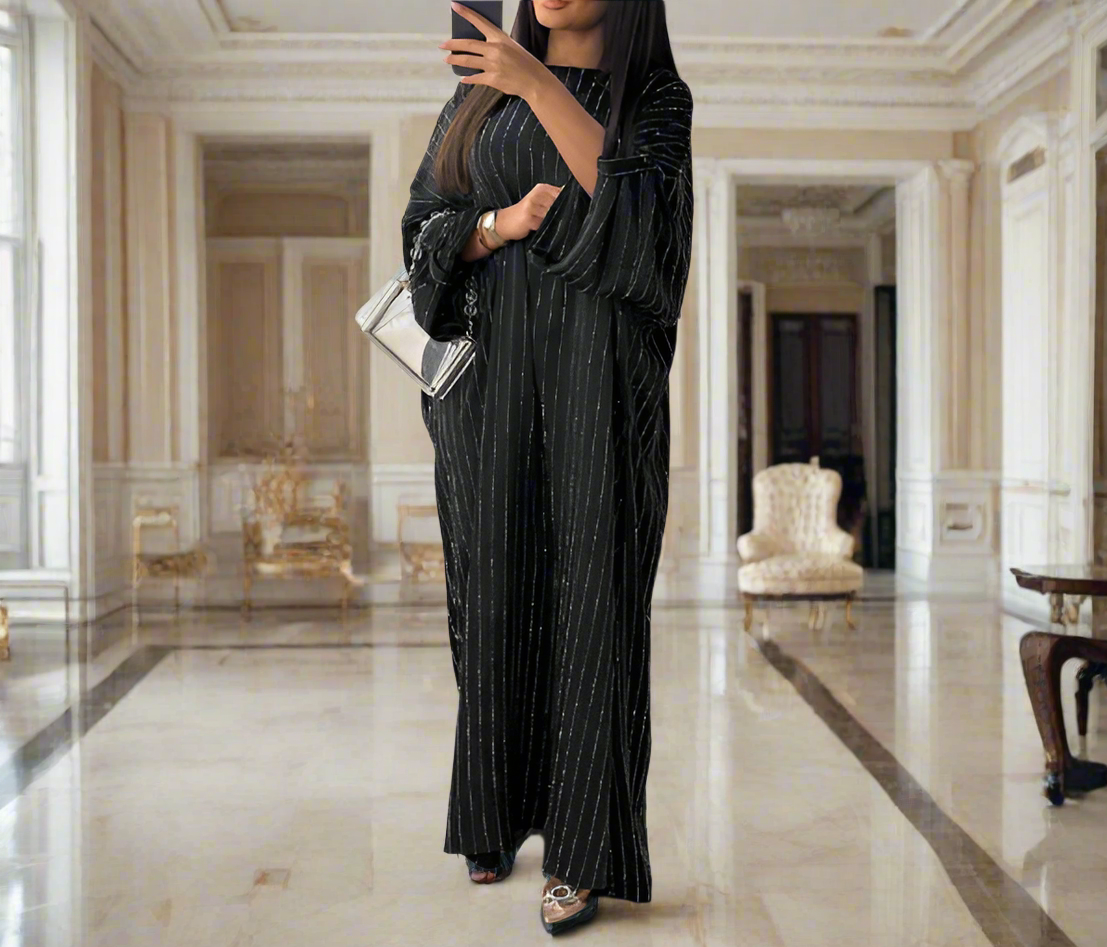 Stunning Dubai Satin Diamond Striped Princess Abaya Dresses(Multi Colors)