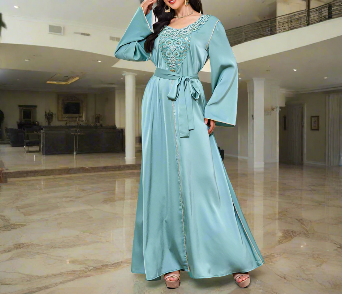 Dubai Style Beaded Abaya Dress(Multi Colors)