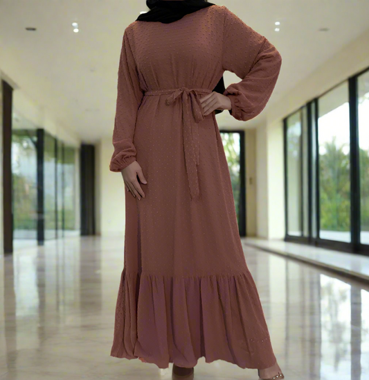 Elegant Turkish Style Chiffon Dress with Sash