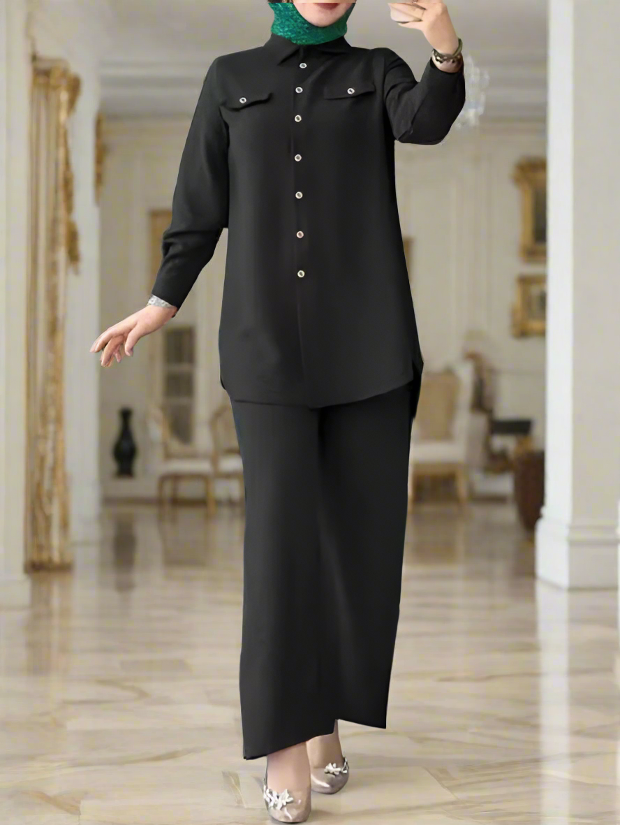 Turkish Style Button Down Crepe Pant Suits(Multi Colors)