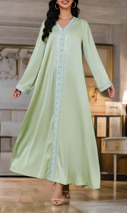 Dubai Style Diamond V-neck Caftan Abaya Dress(Multi Colors)