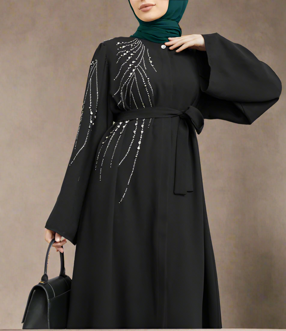 Stunning Crystal Detailed Turkish Style Button Down Abaya Dresses(Multi Colors)