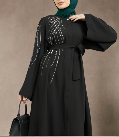 Stunning Crystal Detailed Turkish Style Button Down Abaya Dresses(Multi Colors)