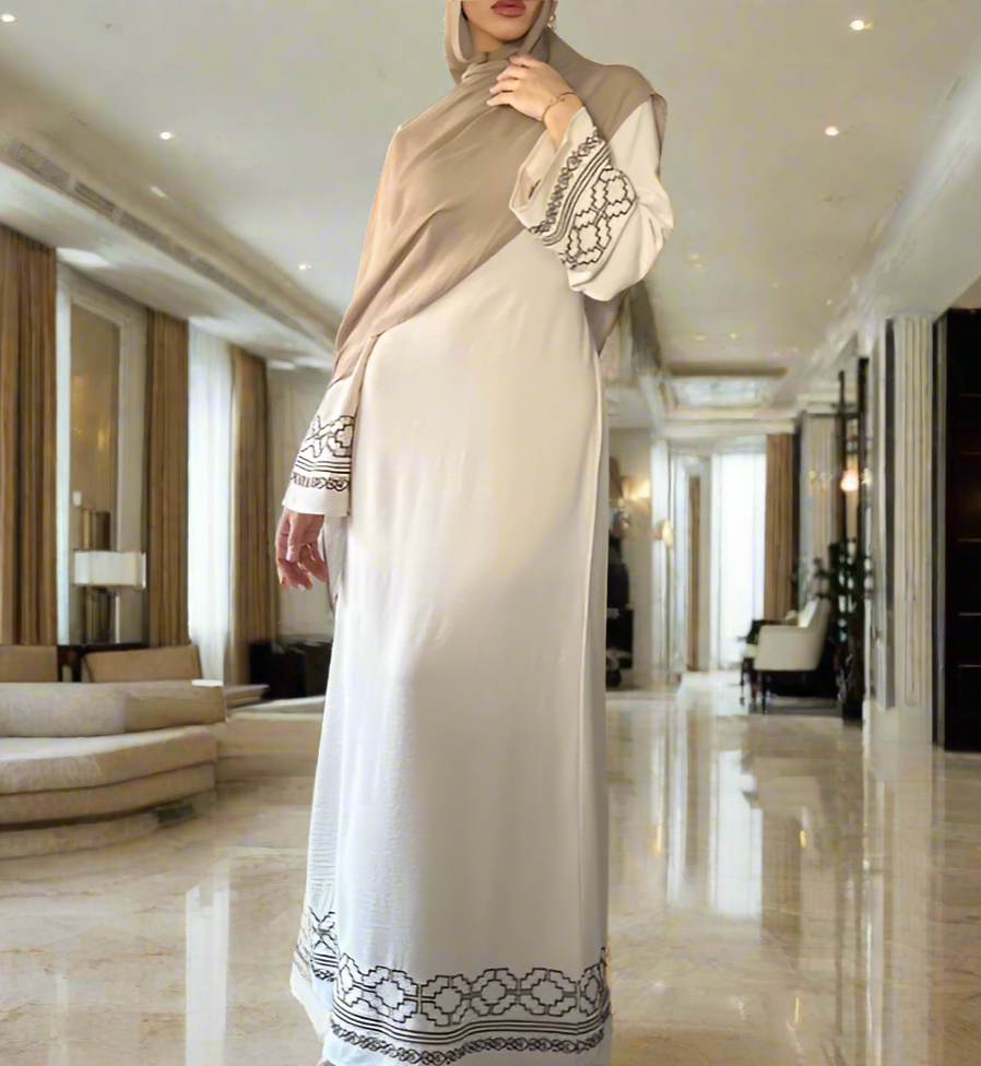 Turkish Style Embroidered Crepe Dresses with Flared Sleeves(Multi Colors)