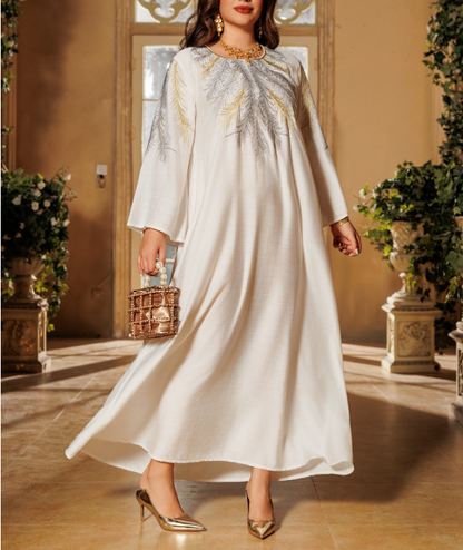 Embroidered Rhinestone Abaya Dress(Multi Colors)