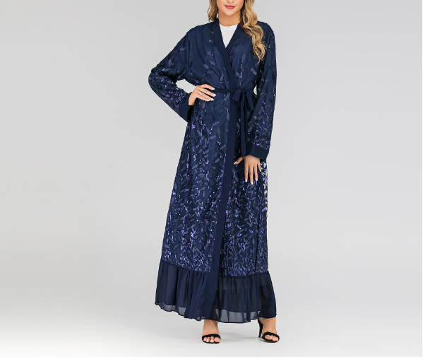 Open Abayas Embroidery Leaf Pattern(Multi Colors)