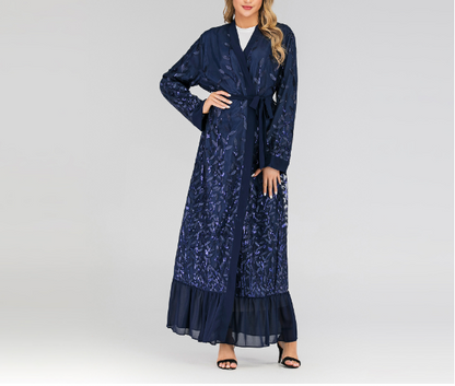 Open Abayas Embroidery Leaf Pattern(Multi Colors)