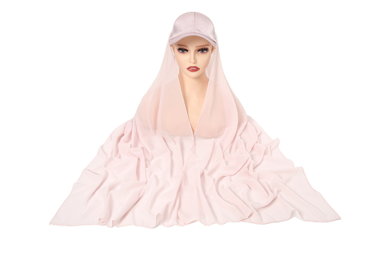 Baseball Cap Chiffon Hijab Scarf Attached(Multi Colors)